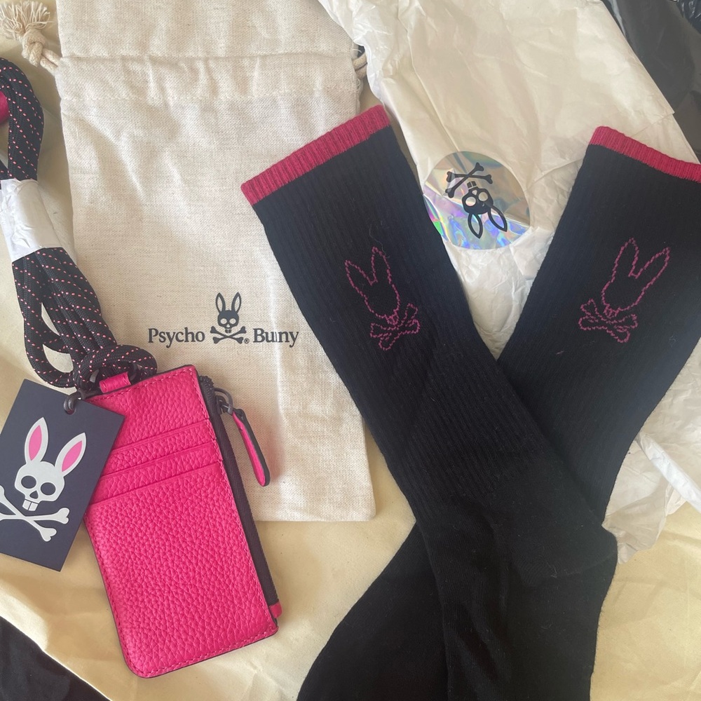 Bundle Deal Psycho Bunny Black and Pink Mini Wallet & Psycho Bunny Matching SX